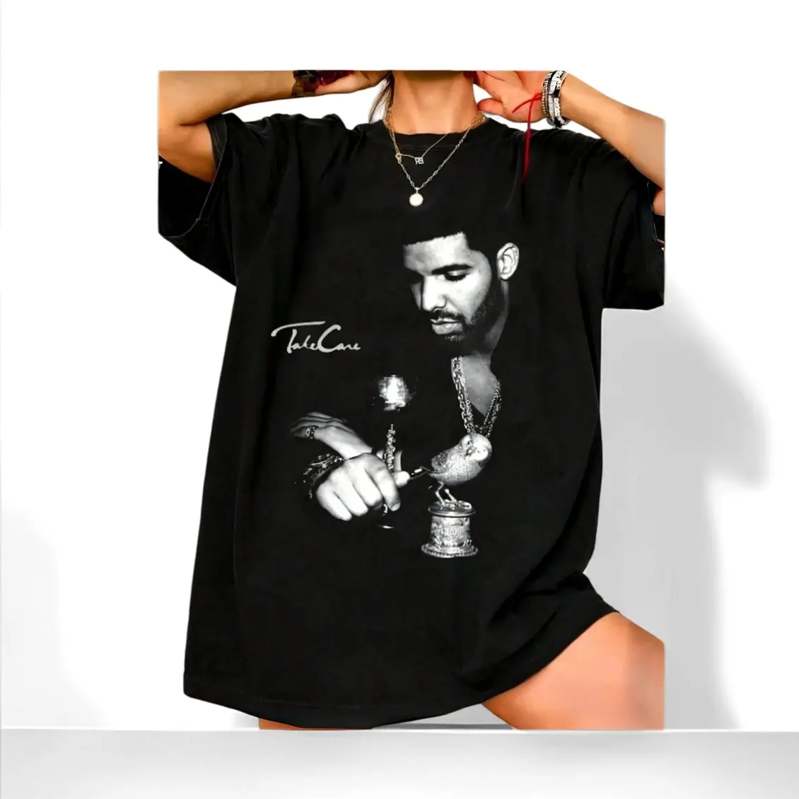 Men's Drake Take Care Album Vintage Short-Sleeve Stylish Fashion Top T-Shirt - Oversized Bootleg Rap Hip Hop Fan Heavyweight Graphic Menswear Apparel, Tshirt, Shortsleeve