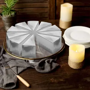 10-Pack Paper Triangle Cake Slice Boxes 5"x3" Silver Foil with Scalloped Top - Fancy Disposable Dessert Containers for Small Pie Snacks & Party Favors