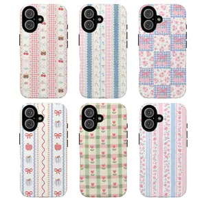Vintage Pastel Gingham Floral Tough Phone Case, Cute Retro Pattern Protective Cover, Protective Cover, Gift for her
