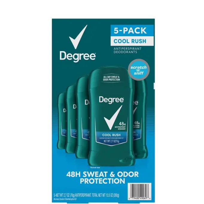 Degree Men Antiperspirant Deodorant Cool Rush 2.7 oz 5 Pack for Confidence and Ease of Use 48H Sweat & Odor Protection