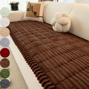 Thick Plush Sofa Cover Pad, Soft Non-Slip Couch Seat Protector, Washable Solid Color Sofa Seat Mat, Pet-Friendly Anti-Scratch Furniture Cover for Sectional, Loveseat & 3-Seater Living Room Decor, Sofa Couch Covers