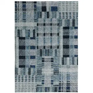 212 MAIN 5x7 ft. Rectangle Power Loom Area Rug, Stain-Resistant, Blue Geometric Print, Contemporary Look, Indoor-Use Household Textile