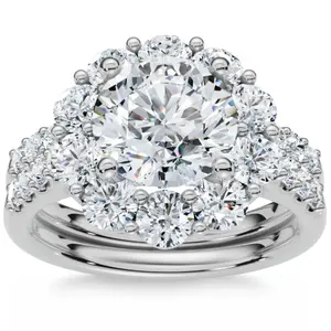 Certified 3ct Halo Diamond Engagement Wedding Ring Set 14k Gold Lab Grown Certified 3ct Halo Diamond Engagement Wedding Ring Set 14k Gold Lab Grown