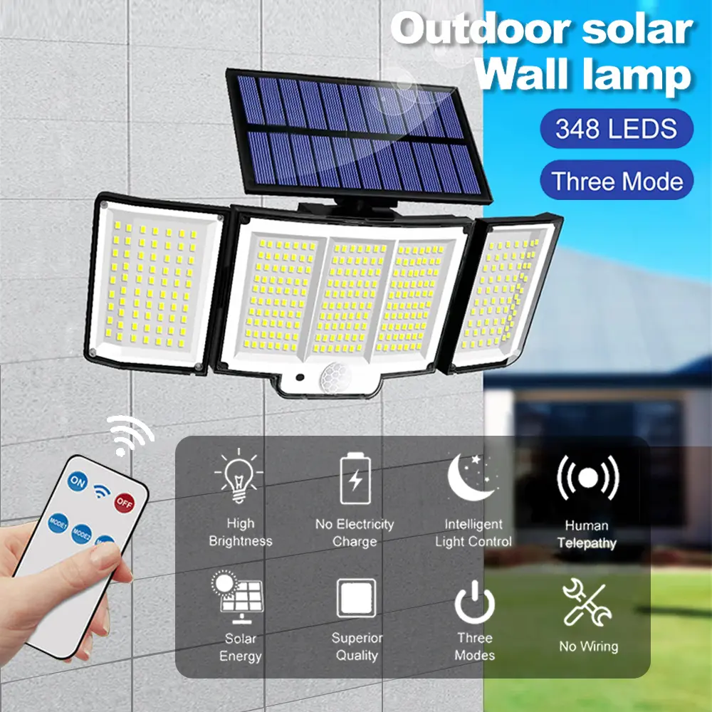 Leclstar 2.0 LED Solar Outdoor Floodlight, 323-LED 2500 Lumen Motion-Sensor Lamp with Remote On/Off, Waterproof Solar-Powered Security Light for Large Area Illumination