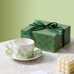 Lily of the Valley Coffee Cup and Saucer Set Ceramic Mug with Plate Gift Box Perfect Christmas Gift for Mom or Girlfriend Elegant Home Decor Drinkware Tumblers