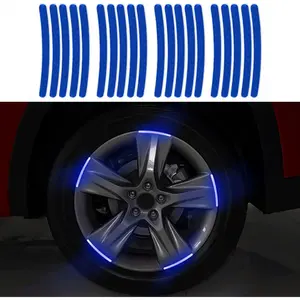 20Pcs Car Wheel Hub Reflective Sticker, Night Reflective Safety Decal Strip for Cars, Motorcycle (Blue)