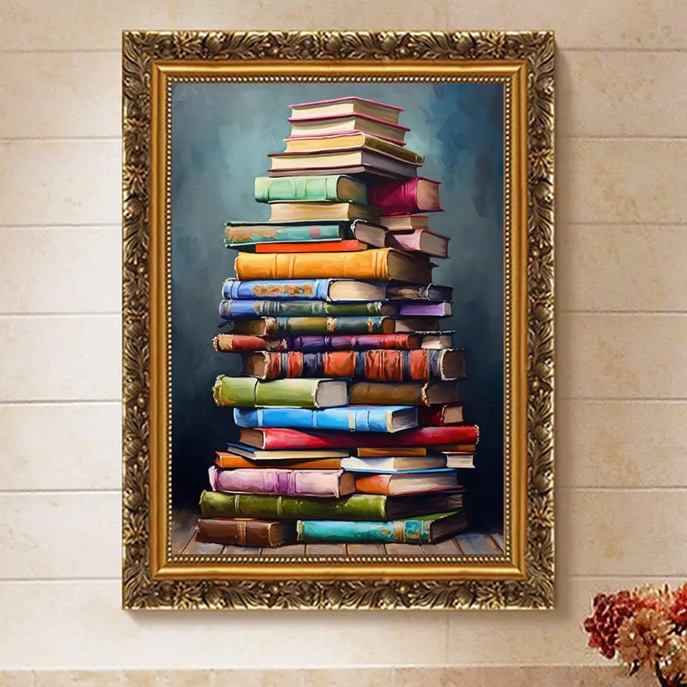 A Pile Of Books 5D Diamond Painting Art Kits for Beginner DIY Full Drill Diamond Dots Crystal Craft Kits for Home Wall Decor Gifts