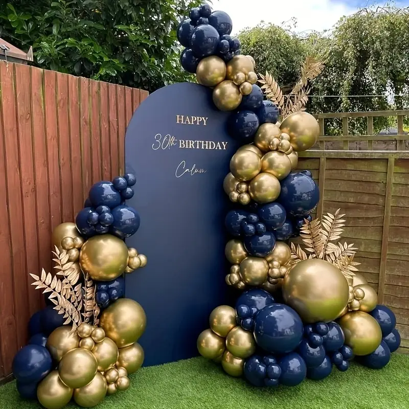 116-Piece Round Balloon Decorations Kit - Metallic Golden, Navy Blue, Chrome Ball Garlands for Birthday Decor, Wedding, Anniversary Party Supplies