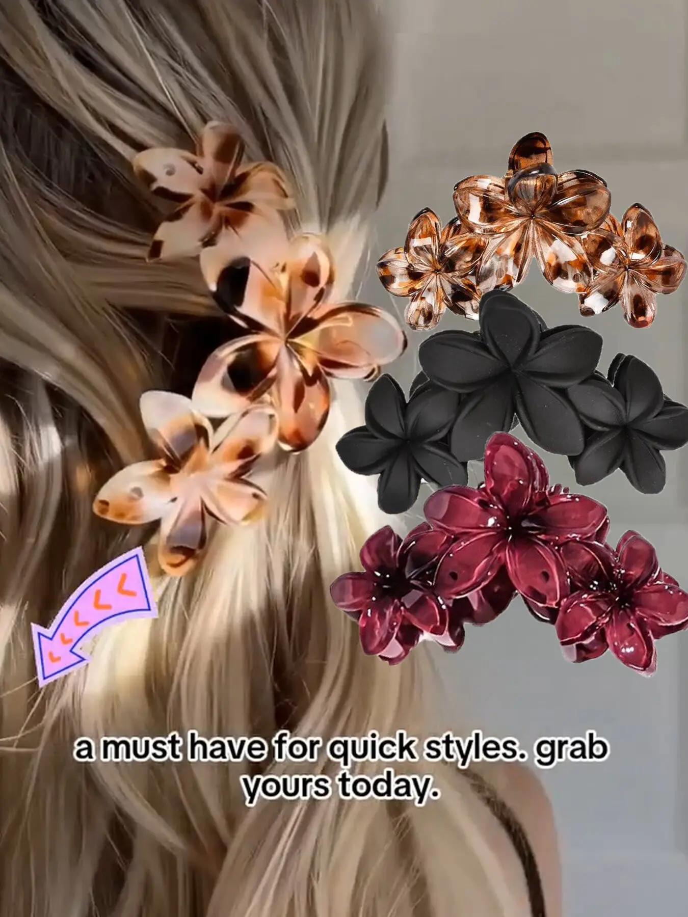 Women's Leopard Floral Tropical Hair Accessories Set, (3pcs)Transparent Hair Claw Clips, High-Quality Shark Clip Hair Decorations for All Seasons, Flower Claw Clips