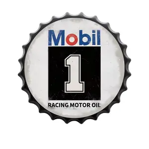 Vintage Racing Motor Oil Tin Sign, 13.7 Inch Retro Metal Wall Decor, Ideal for Garage & Man Cave, Unique Beer Bottle Cap Design, Vintage Garage Signs