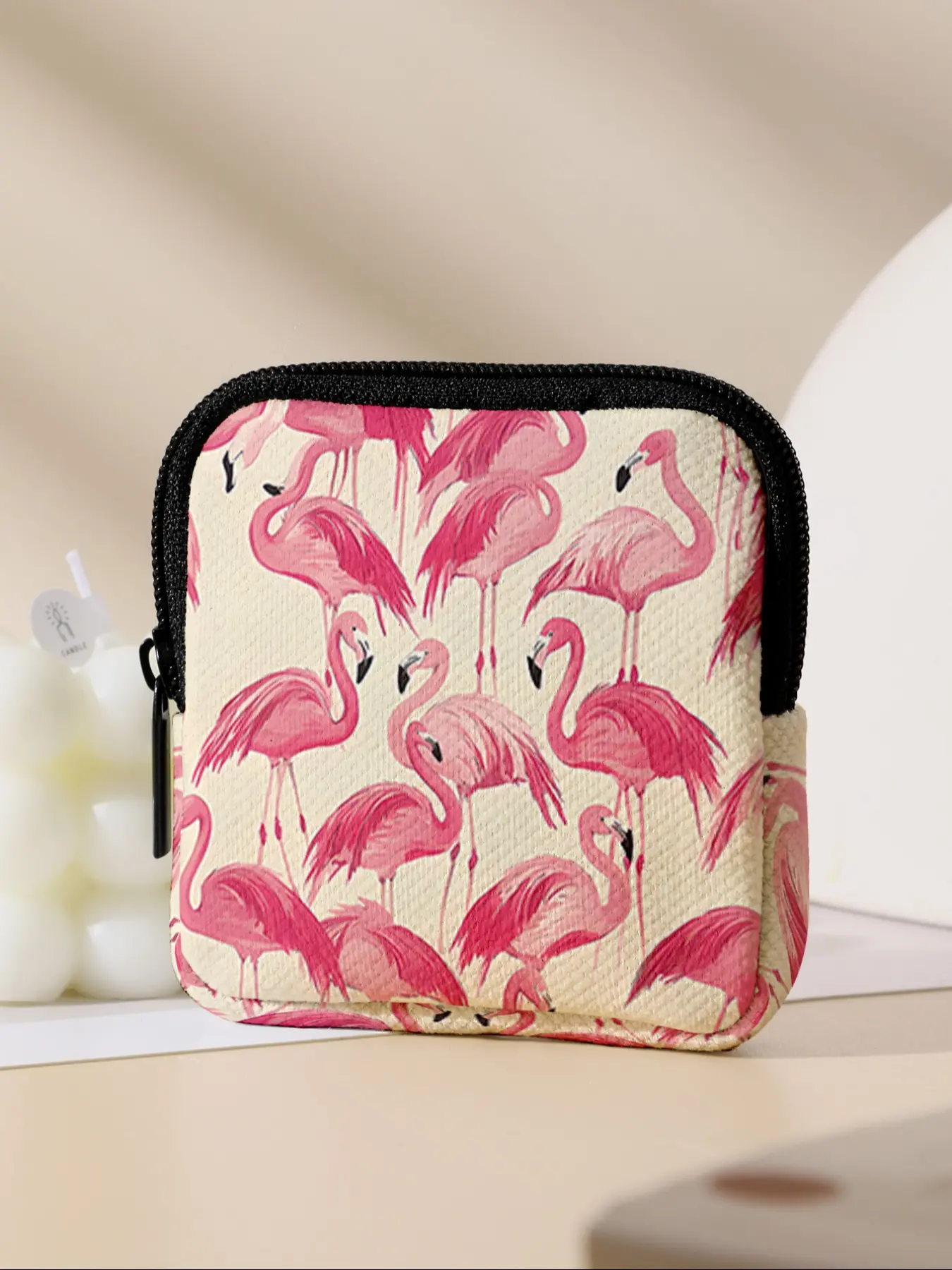 Flamingo Pattern Printed Coin Wallet, Multi-Functional Durable Polyester Storage Bag, Ideal Gift for All Seasons & Casual Style