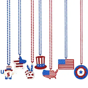 Independence Day Accessories, 4Th of July Necklace Patriotic - American Flag Bead Chain, Independence Day Plastic Round Beads Accessories