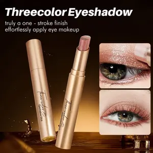 Waterproof Highlighter Shimmer Glitter Eyeshadow Stick, Pearl Gradient Transition Eye Makeup Brightening Three-Color Eyeshadow Stick. It is moisturizing, anti-smudge, long-lasting without removing makeup, and applies smoothly. Eye Makeup Product