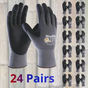 24 Pairs MaxiFlex Guantes de Construcción,  Maxi flex work gloves for men Maxiflex Gloves – Flexible Fit,  MaxiFlex Gloves For Men, Guantes Para Trabajo in Industry, MaxiFlex Men's Construction Seamless Nylon Nitrile Grip Gloves pip Enhanced