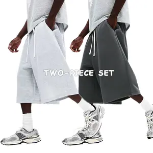 Men’s summer athletic two-piece shorts set — classic solid-color straight-leg mid-length shorts for commuting, outdoor activities, and casual wear