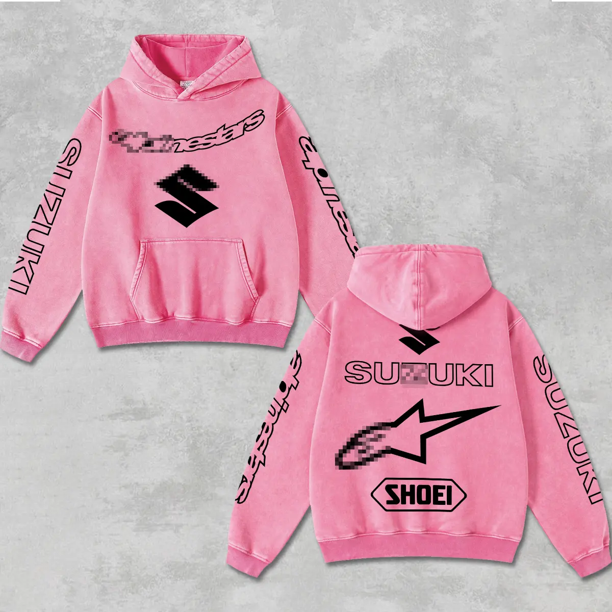 Retro Astars x Suzuki Racing Hoodie Washed Pink, Motor World Championship Enthusiast, Motorcycle Off-Road Dirt Bike Graphic Streetwear, Heavyweight Biker Sweatshirt, Retro Moto Gear Motorbike Apparel Men’s Grunge Y2K Racing Jacket Style