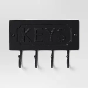 Cast Aluminum Key Sign with Hooks Black - Threshold™: Elegant Entryway Welcome Display, 4-Hook Organizer