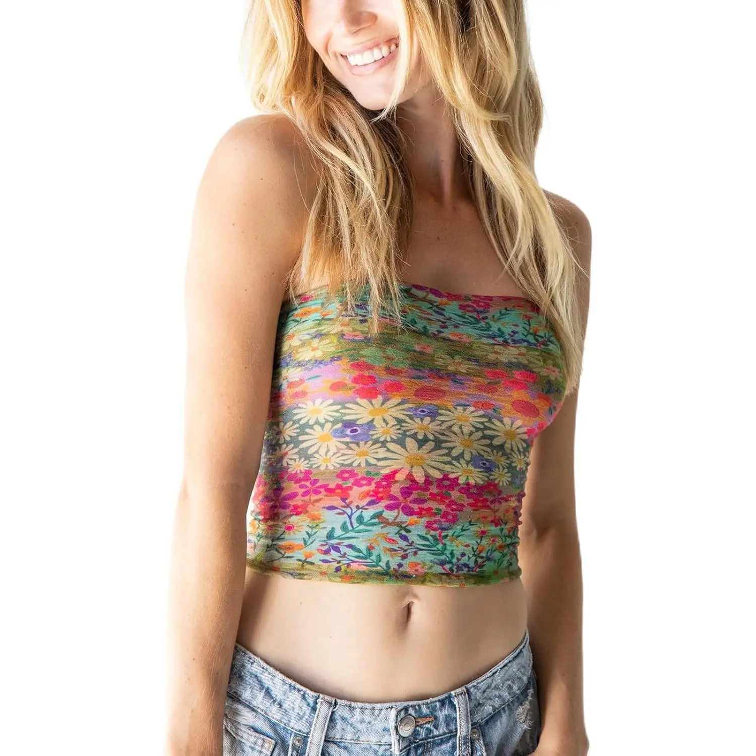 Beauty's WardrobeTube Top for Women Sexy Strapless Bandeau Crop Top Y2k Boho Floral Print Cami Aesthetic Going Out Tank Streetwear..