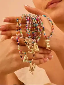 Personalized Bubble Letter Necklace, Colorful Handmade Bead Choker Jewelry, Cute Delicate Gift for Women & Girls, Initial Letter Necklace