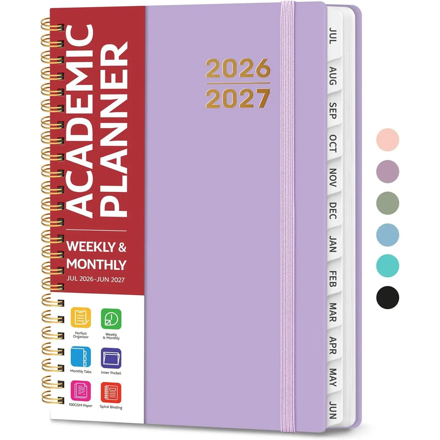 Planner 2026-2027 for Women & Men, Academic Monthly and Weekly Calendar Planner, Jul 2026 - Jun 2027, A5 (6.3" x 8.5"), Teacher Student Planning Book with Tabs, Ideal for Office School Supplies - Lilac Purple