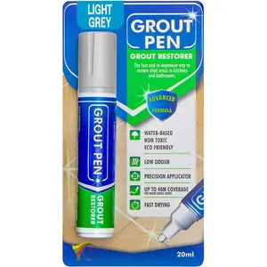 Grout Pen Light Grey Tile  Marker:  Grout , Tile Grout Colorant and Sealer Pen - Light Grey, Wide 15mm Tip (20mL)