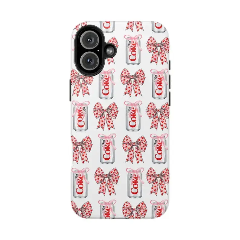 Pink Bow Diet Coke 3D Silicone Smartphone Case - Protective, Shock-Absorption, Durable, Cloth-Lined Casing for iPhone 11-17, Glossy/Matte Wireless Accessory, Coquette Gift for Drink Lovers multi-color everyday protective case cute trendy