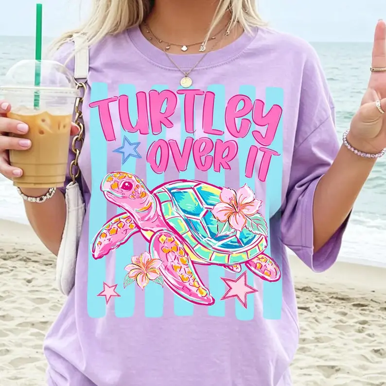 Comfort Colors Turtley Over It TShirt, Preppy Sea Turtle Tee, Funny Retro Summer Beach T-Shirt, Striped Turtle Graphic Tee, Sarcastic Summer Vacation Shirt, Cute Coastal Turtle Shirt, Retro Ocean Graphic Shirt