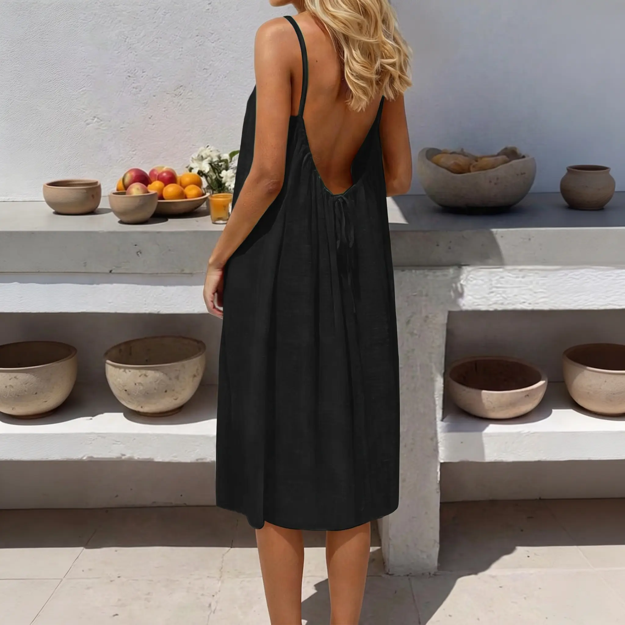 Women's Solid Color Cami Lounge Dress, Elegant Sleeveless Knee-Length Dress for Summer Vacation, Casual Everyday Outfit Boho Ladies Sleepwear for Indoor Wear