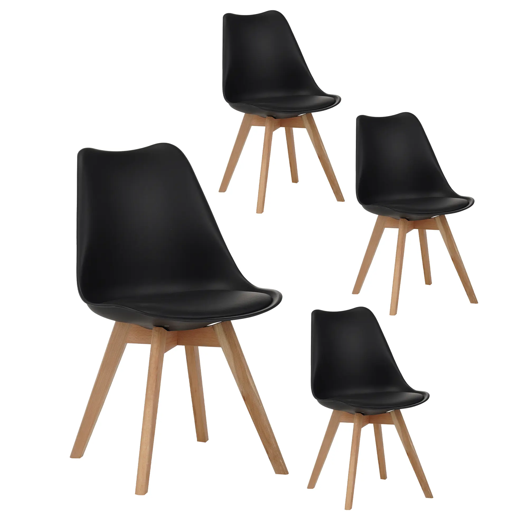XUAN 4-Piece Armless Vintage Medieval-Modern Dining Chairs, PU Leather, Plastic Accents, Wooden Legs, Sponge-Padded, 300lb Capacity, Durable, Easy Setup, Ideal for Family Kitchens, Commercial Spaces