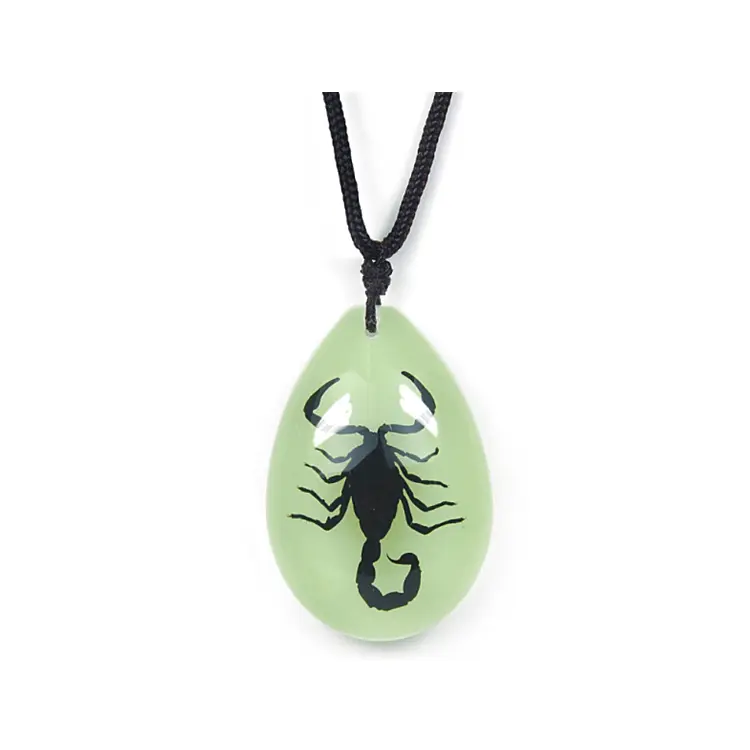 Glow In The Dark Pendant Necklace with Real Black Scorpion