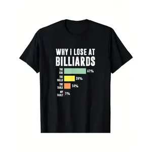 Men's Short-Sleeve Round Neck Breathable Cotton T-Shirt - Unique Billiards Print, Casual Comfort Fit, Menswear Streetwear Top for Summer