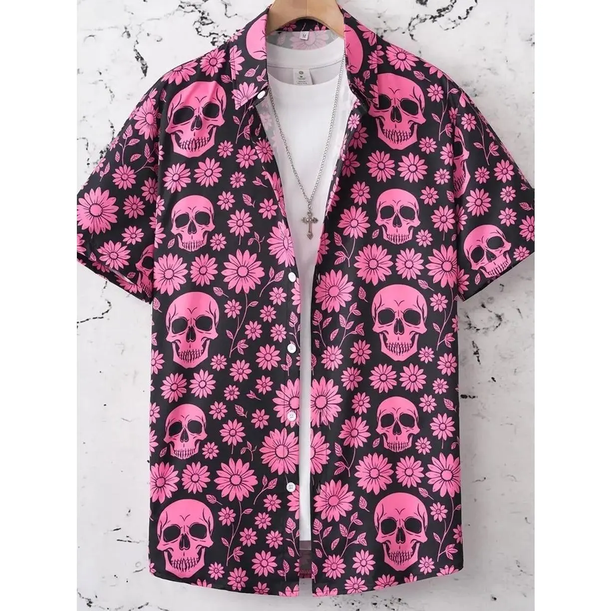 Men's Skull Hawaiian Shirt, Short Sleeve Button Down Beach Shirt Gift For friends V4