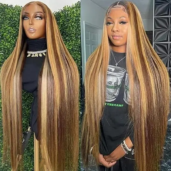 30 Inch Honey Blonde Ombre Lace Front Wig Human Hair 180% Density 13x6 Highlight Lace Front Wigs Human Hair Pre Plucked 4/27 Straight HD Lace Frontal Wig Human Hair for Women with Baby Hair