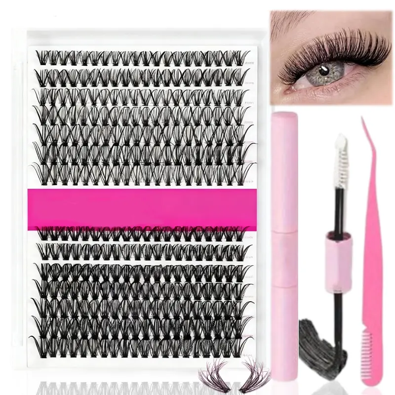 280PCS Cosmetic Makeup Lash Clusters Extension Kit, 10-16mm At-Home DIY Set with Glue & Tweezers, Includes Lash Tools