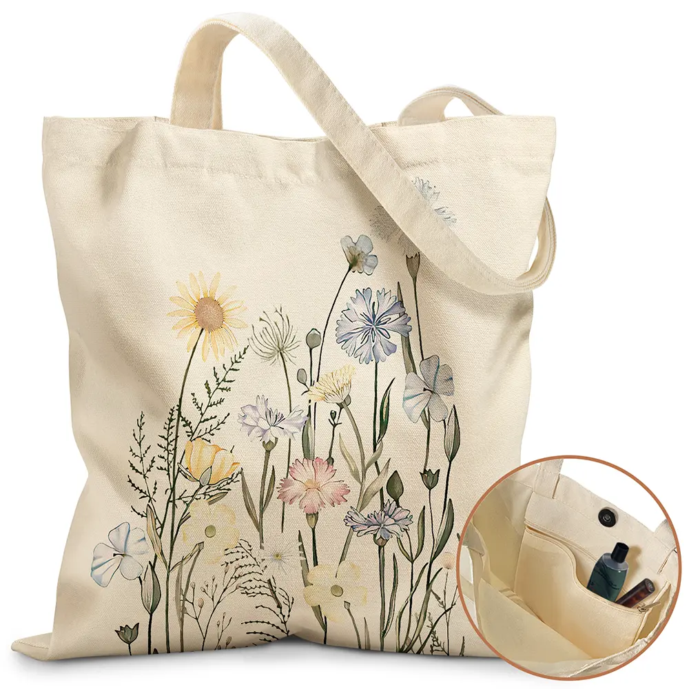 Miss Adola Aesthetic Tote Bag for Girls - with Magnetic Buckle and Zipper Inner Pocket for Women Lady Canvas Cotton Tote Bag