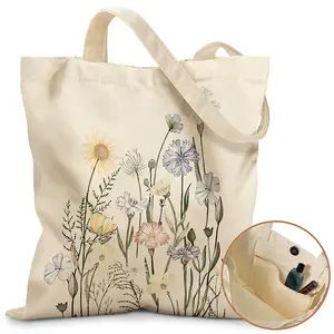 Miss Adola Aesthetic Tote Bag for Girls - with Magnetic Buckle and Zipper Inner Pocket for Women Lady Canvas Cotton Tote Bag