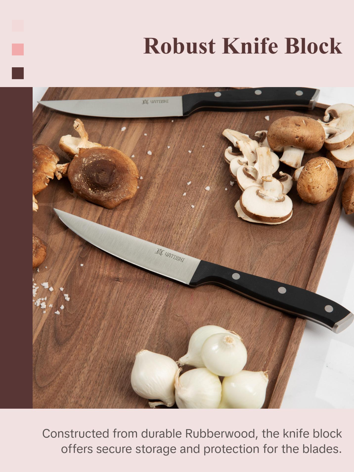 Yatoshi 15-Piece Kitchen Knife Block Set- Premium High-Carbon Blades with Black ABS Handles Kitchen Knives Yatoshi 15-Piece Kitchen Knife Block Set- Premium High-Carbon Blades with Black ABS Handles Kitchen Knives