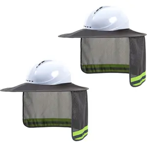 Hard Hat Sun Shade High Visibility Sun Visor Neck Shade with Reflective Strip Full Brim for Man & Woman (Hard Hat Not Included) Grey 2 Pack