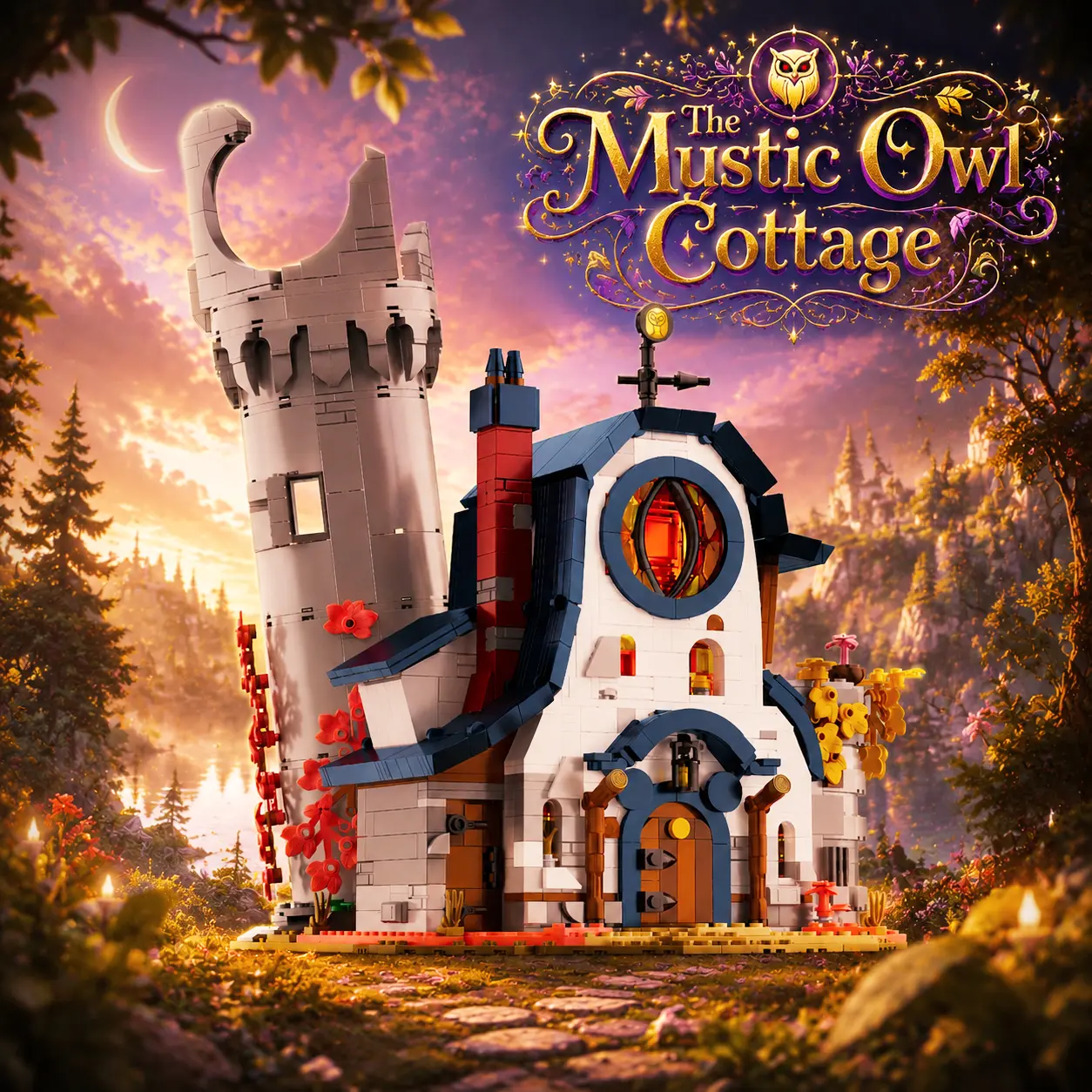 Mystic Owl Cottage Magic Castle Collectible Buildable Brick Kit - 1410 Pieces, DIY Assembly, Detailed Interior Rooms, Fantasy Wizard Cottage Vibe, Architecture Model Enthusiasts, Ideal Gift for Adults sohochic