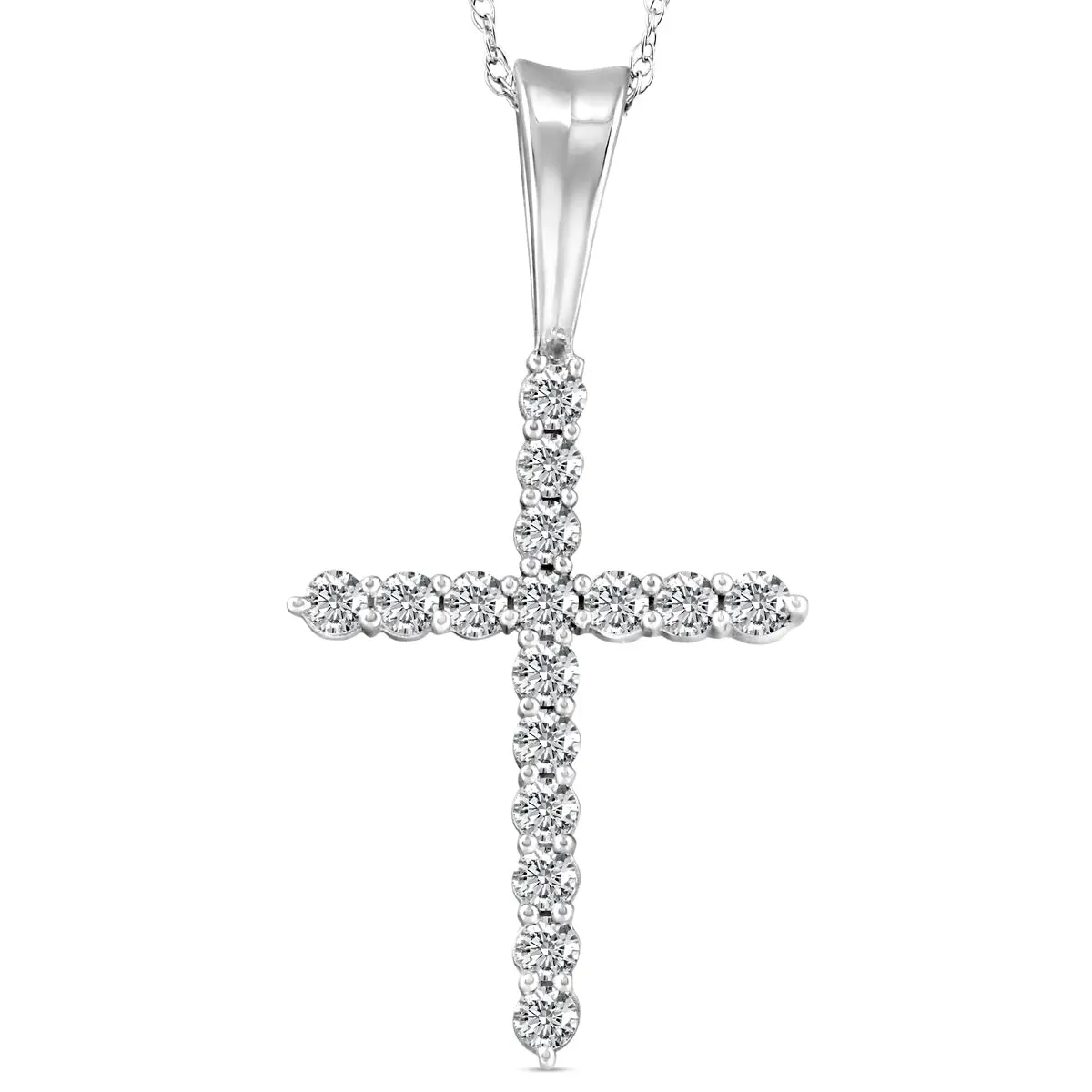 1/2 Ct Diamond Cross Pendant Necklace 18" White Gold