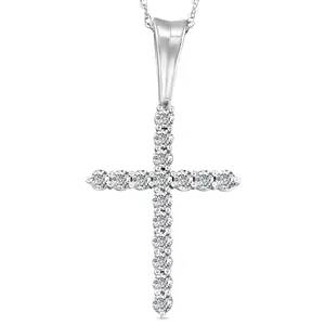 1/2 Ct Diamond Cross Pendant Necklace 18" White Gold