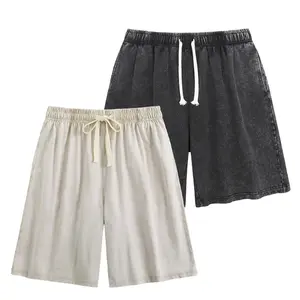 1/2 Pack Unisex Athletic Sweat Shorts Acid Washed Cotton Elastic Waist Drawstring Gym Workout Jogger Pants with Pockets