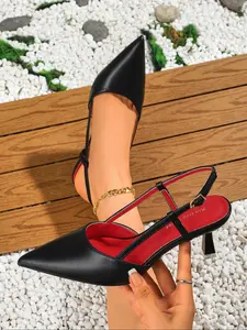 Women's Elegant Solid Color Pointed Toe Singback High Heel Shoes, Fashionable Buckle Design Heels for Party, Daily Clothing Decor for Women & Girls