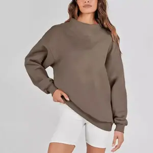 2025 Women's Loose High Neck Sweatshirt Solid Color Long Sleeve Pullover Top