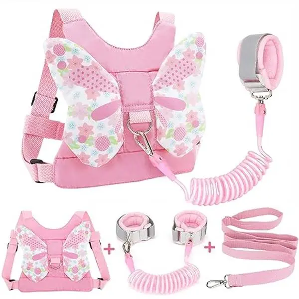 3 in 1 Toddler Harness Leashes + Anti Lost Wrist Link, Kids Harness Children Leash for Girls, Child Anti Lost Leash Baby Cute Harness Belt Strap Hold Kids Close While Walking