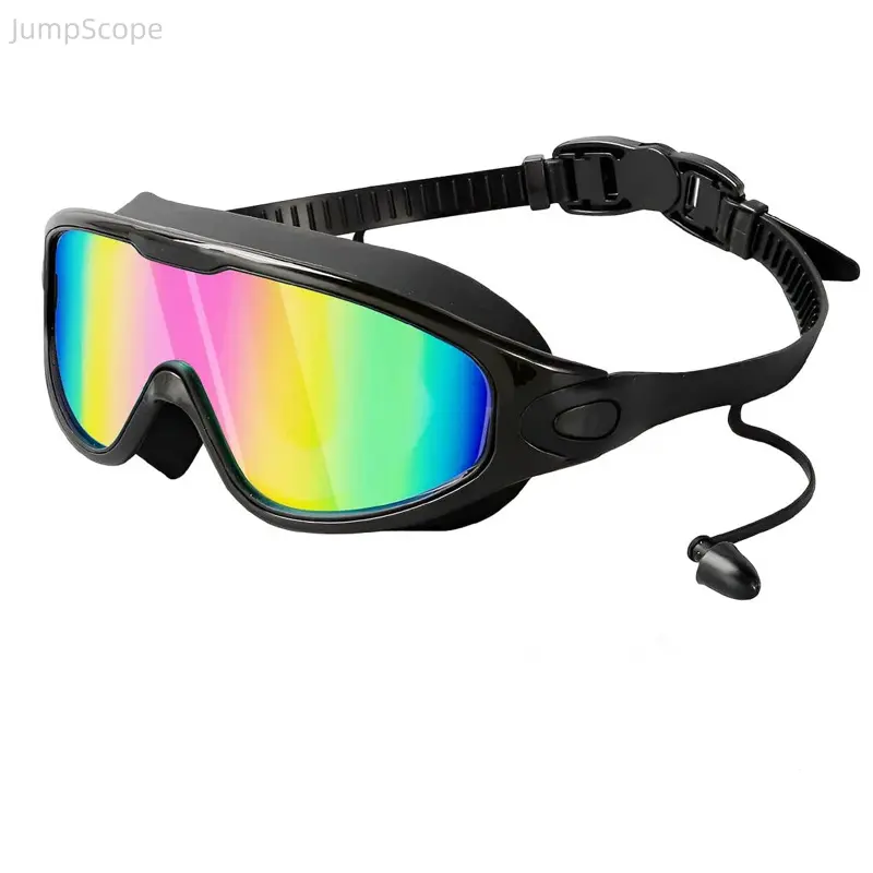Large Frame Mirrored Swim Goggles for Adults with Anti-Fog, UV Protection, and Built-in Ear Plugs for Pool or Outdoor Swimming, Mirrored Goggles, Outdoor Swimming Goggles