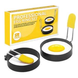 2pcs Egg Rings for Frying, Round Egg Cooker Ring with Silicone Handle, Nonstick Fried Egg Mold for Griddle Breakfast Cooking