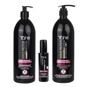 Tahe Gold Protein For Colored Hair Kit - Shampoo 1000ml, Mask 1000ml, Styling Cream 100ml - Color Protection & Shine