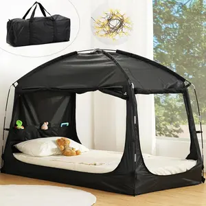 Twin Bed Tent for Adult and Kids, Blackout Bed Tents Reduction 99% Sleeping Tents for Indoor, Tent with Star Light & Bag Breathable Private with 3 Doors