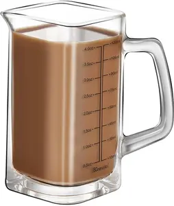 Square Measuring Cup Shot Glasses With Glass handle 4 Ounce/120ML V-Shaped Spout Espresso Glass Cup Liquid Heavy High Wine Separator Glasses (Black Line)